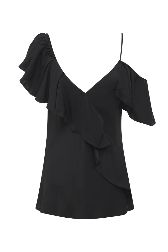gold hawk Victoria Ruffle Cami Charmeuse Black