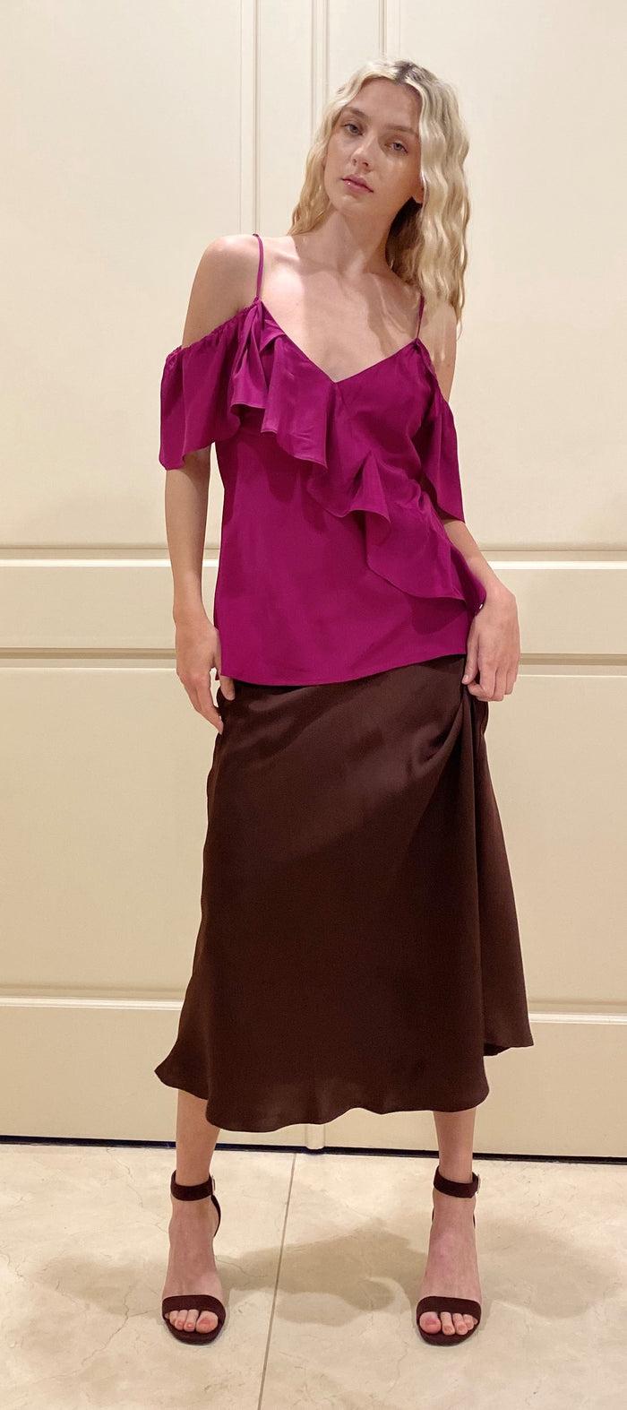 Gold Hawk Victoria Ruffle Cami Charmeuse Dove