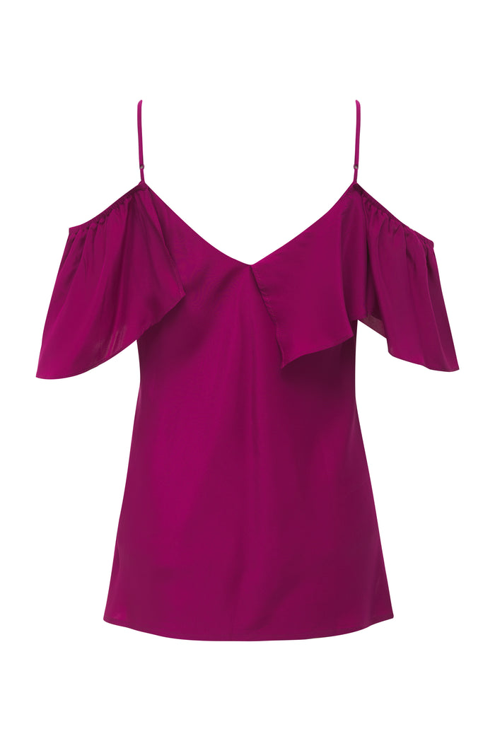 Gold Hawk Victoria Ruffle Cami Charmeuse Fuchsia
