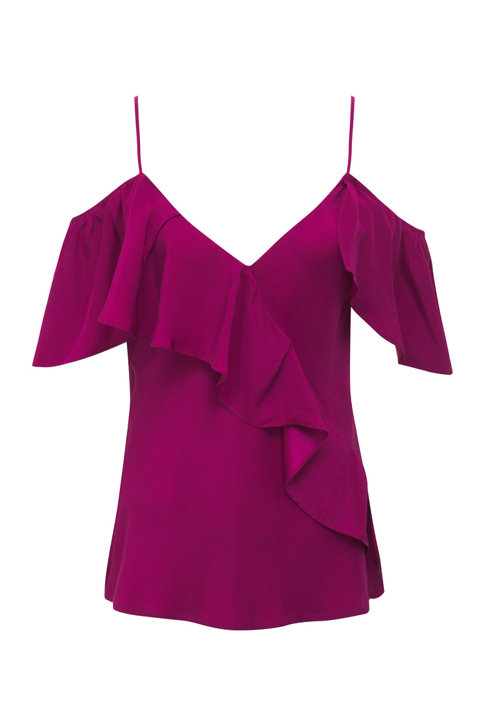 gold hawk Victoria Ruffle Cami Charmeuse Fuchsia