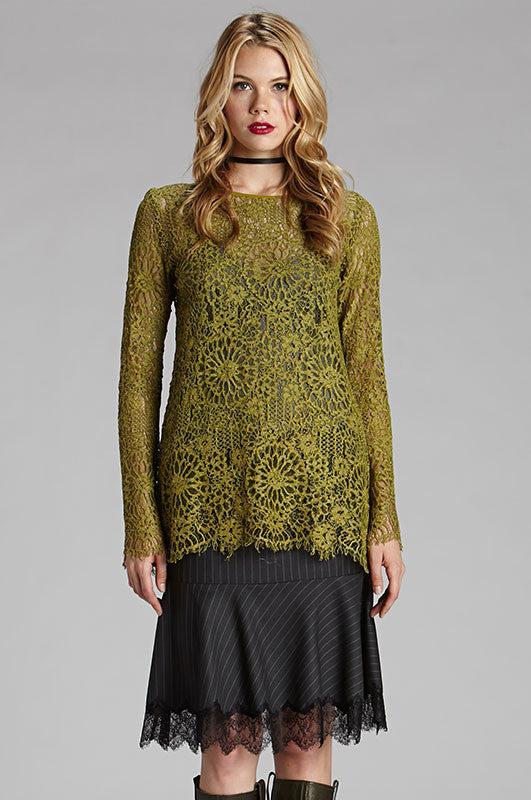 Gold Hawk Wool A-Line Lace Skirt - Grey