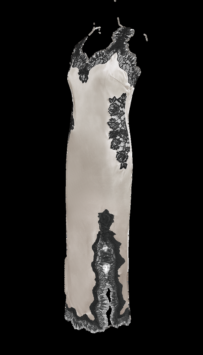 Gold Hawk Harper Strap Long Bias Dress - Antique White/Black Lace