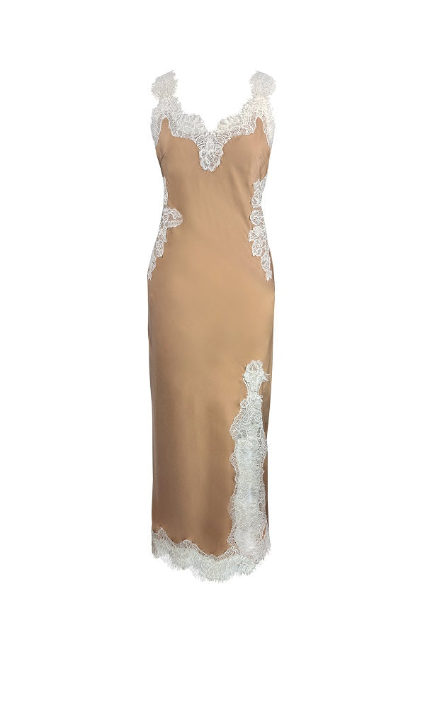 Gold Hawk Harper Strap Long Bias Dress - Dune Sand/Pearl