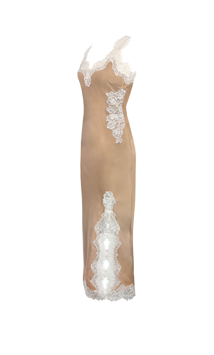 Gold Hawk Harper Strap Long Bias Dress - Dune Sand/Pearl