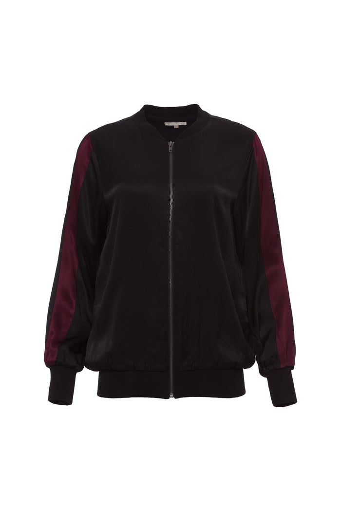 Gold Hawk Hayley Color Block Bomber Jacket - Burgundy