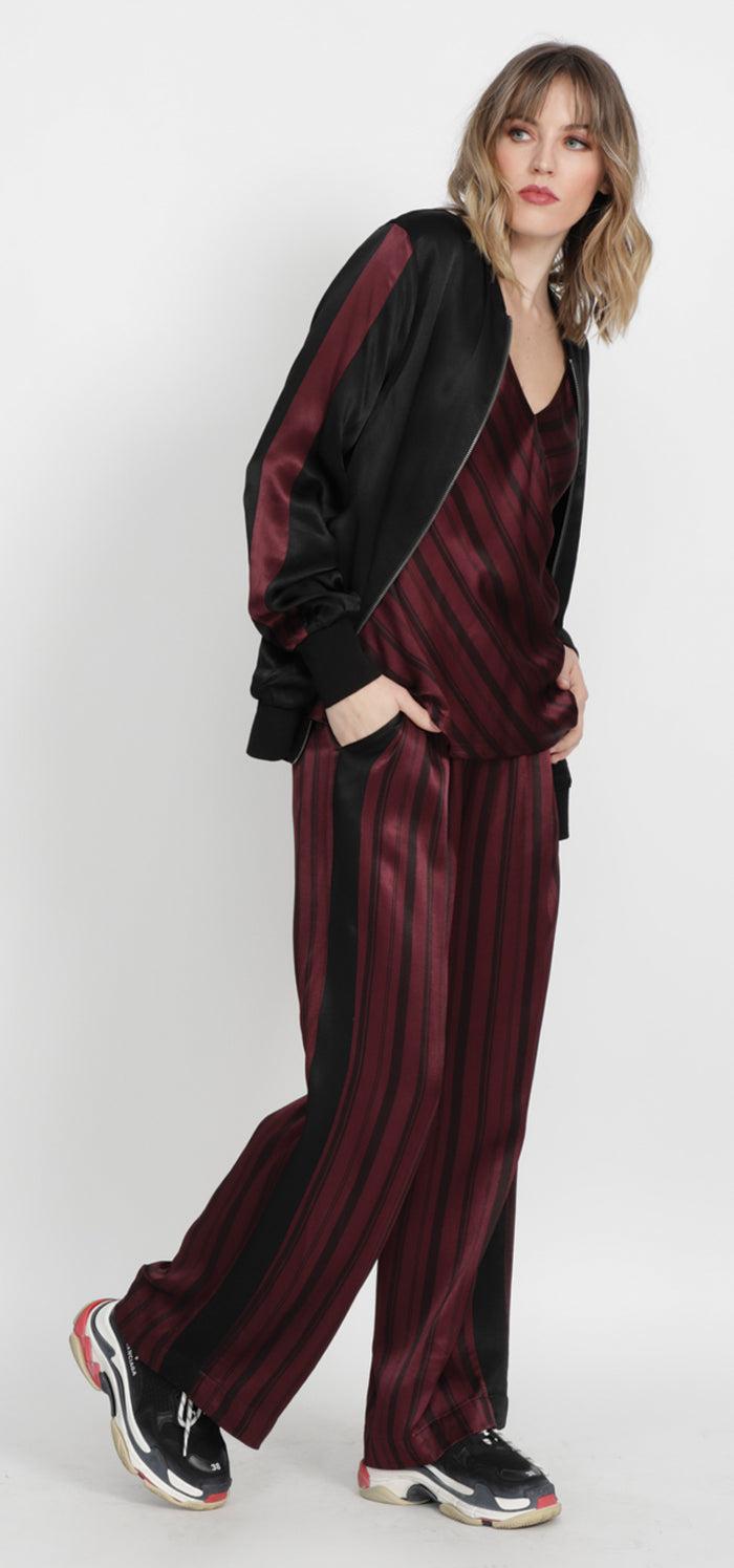 Gold Hawk Hayley Color Block Bomber Jacket - Burgundy