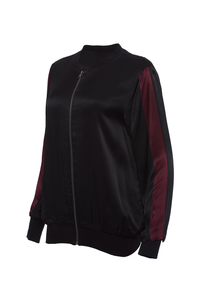gold hawk Hayley Color Block Bomber Jacket - Burgundy