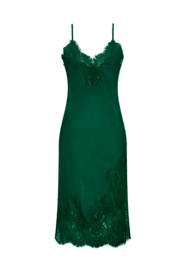 gold hawk LAST PIECES - Grace Lace Silk Dress Amazon Green