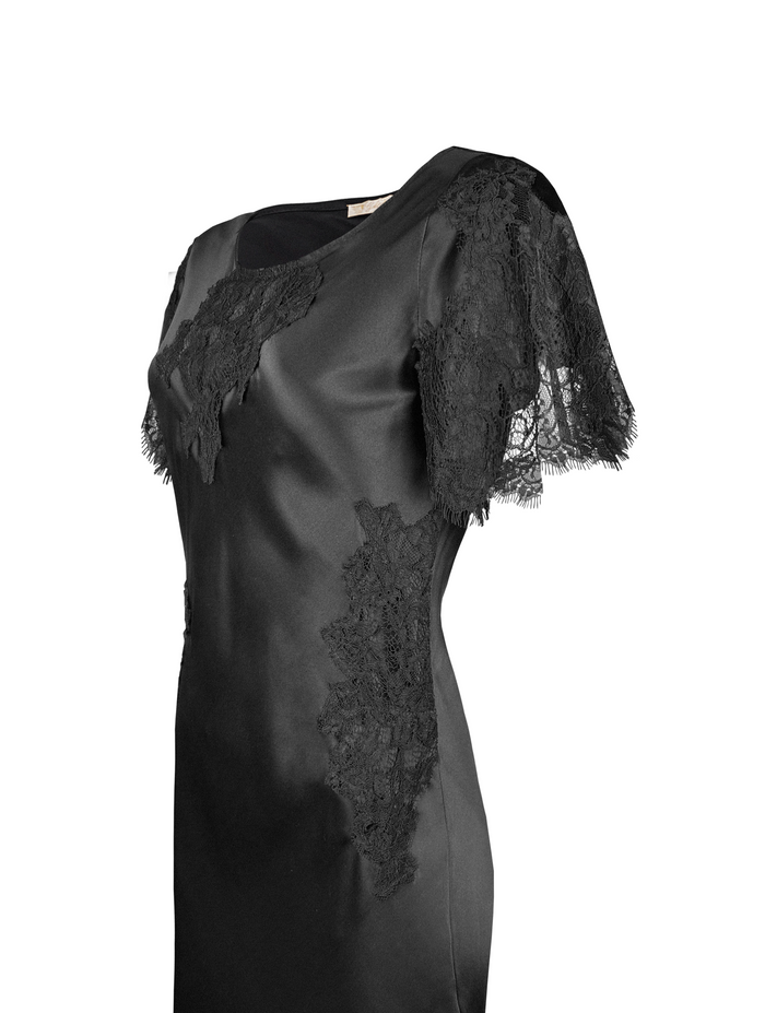 Gold Hawk Luna Flutter Sleeve Long Bias Dress - Black