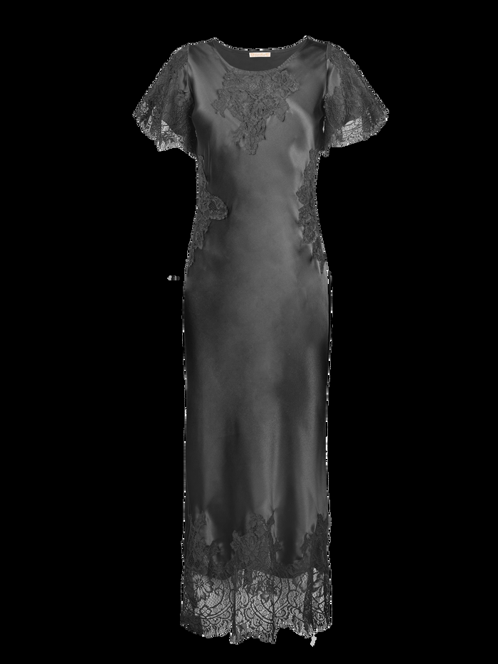 gold hawk Luna Flutter Sleeve Long Bias Dress - Black