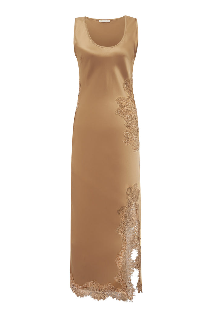 gold hawk Luna Sleeveless Long Bias Dress - Dune Sand