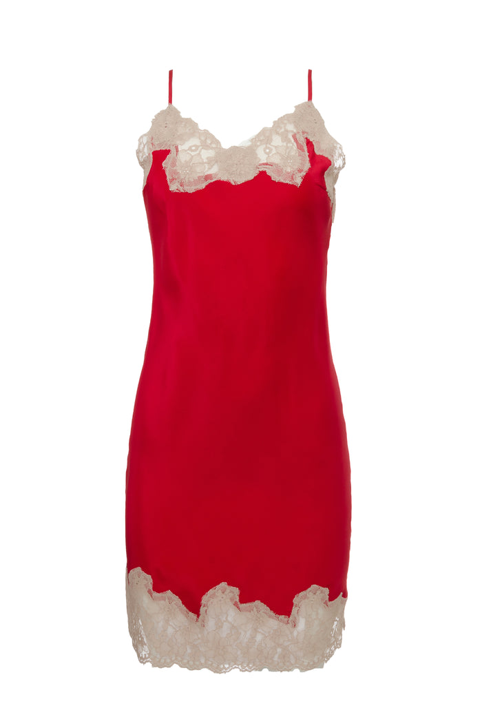 gold hawk Marilyn Lace Silk Slip Dress Red Sandshell