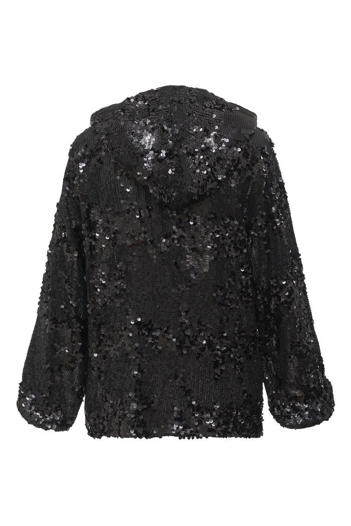 Gold Hawk Now 60% OFF - Lexi Sequin Zipper Hoodie - Black