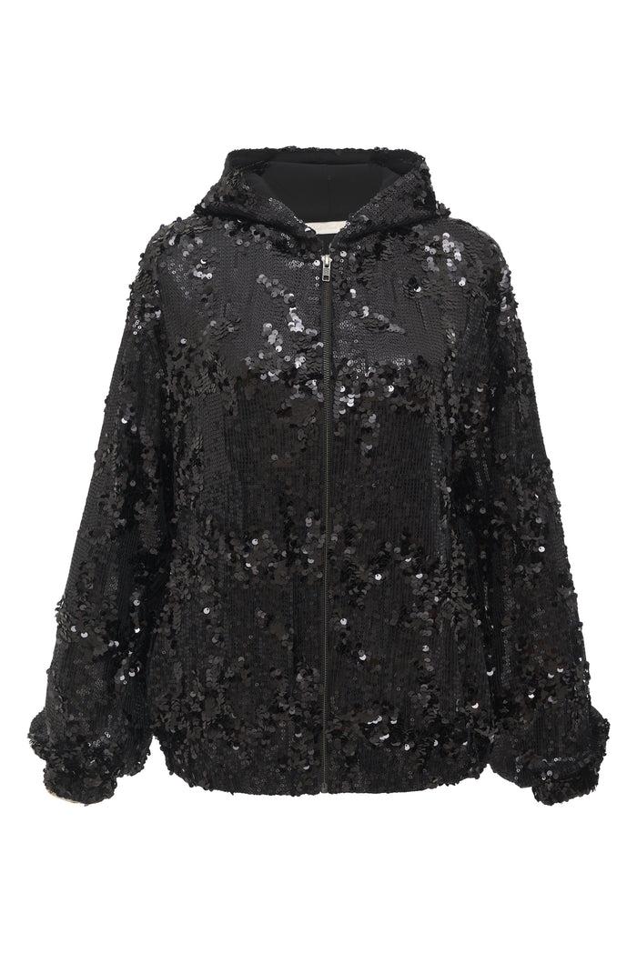 Gold Hawk Now 60% OFF - Lexi Sequin Zipper Hoodie - Black