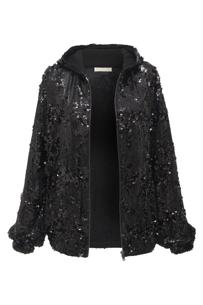 gold hawk Now 60% OFF - Lexi Sequin Zipper Hoodie - Black
