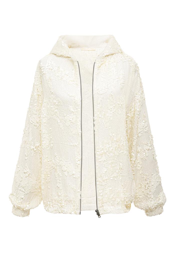 Gold Hawk Now 60% OFF -Lexi Sequin Zipper Hoodie - Dove