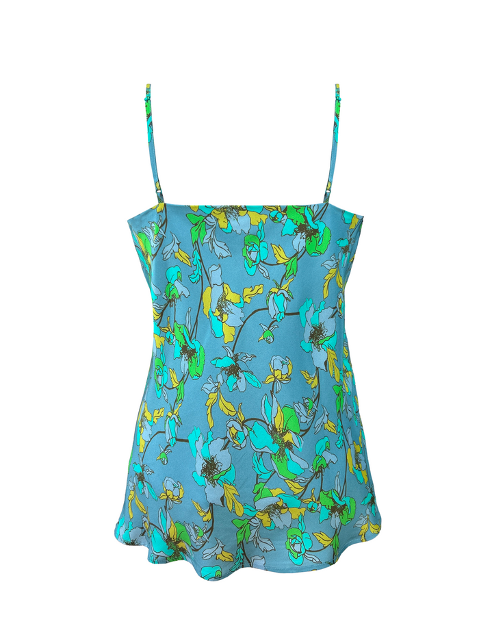 Gold Hawk Printed Bias Camie Baltic Blue Bouquet Print