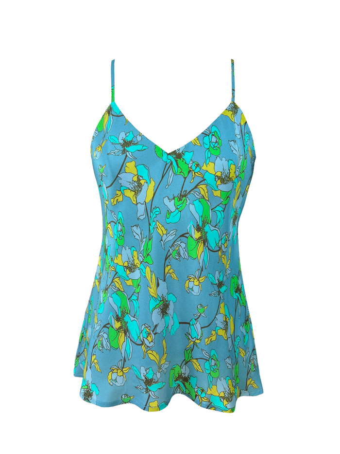 gold hawk Printed Bias Camie Baltic Blue Bouquet Print