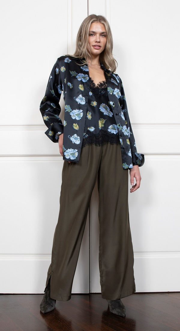 Gold Hawk Printed Lucy Cami Black Flora Garden Print