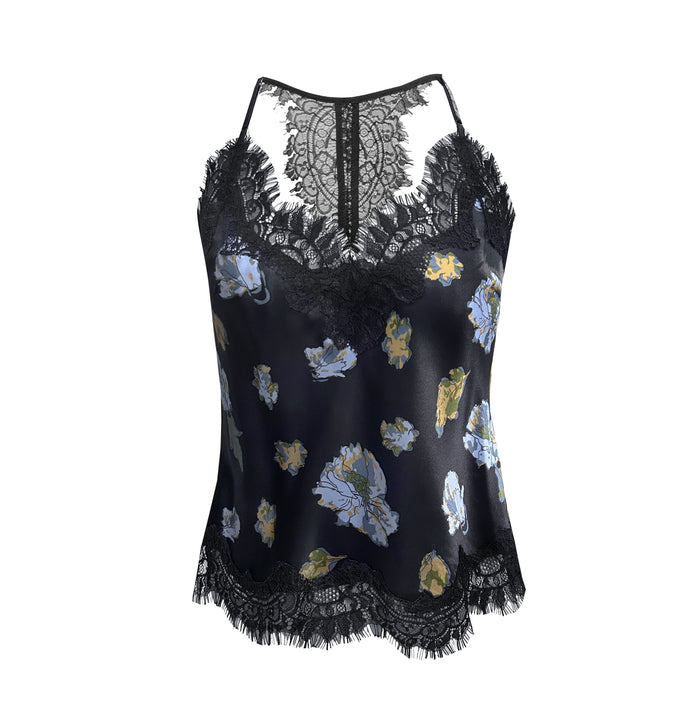 Gold Hawk Printed Lucy Cami Black Flora Garden Print
