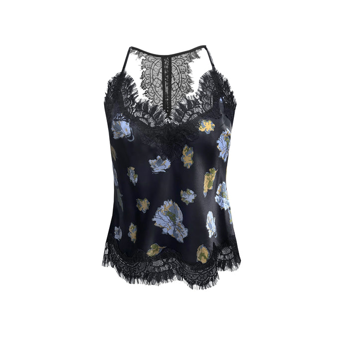 gold hawk Printed Lucy Cami Black Flora Garden Print