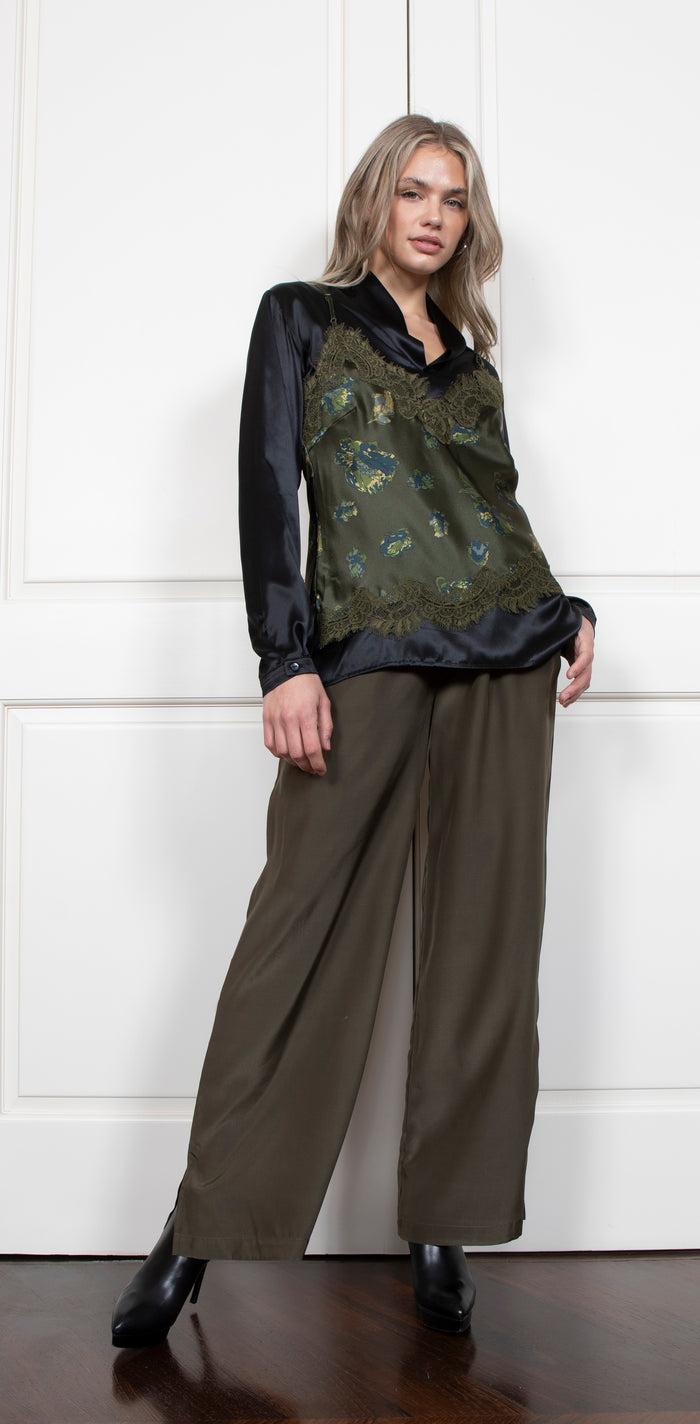 Gold Hawk Printed Lucy Cami - Moss Green Flora Garden Print