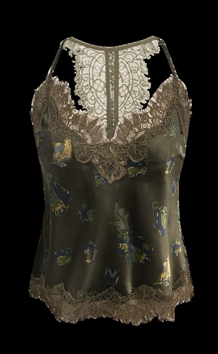 gold hawk Printed Lucy Cami - Moss Green Flora Garden Print