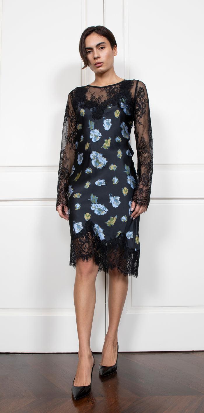 Gold Hawk Printed Megan Slip Dress Black Flora Garden Print