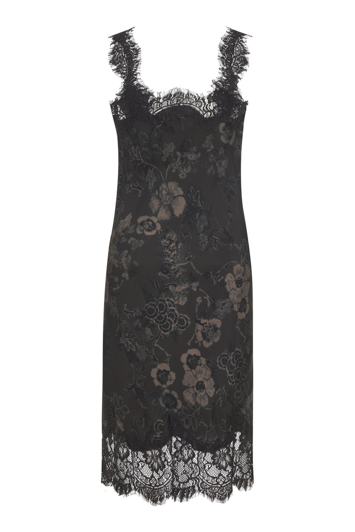 Gold Hawk Printed Megan Slip Dress Black Grey Botanical