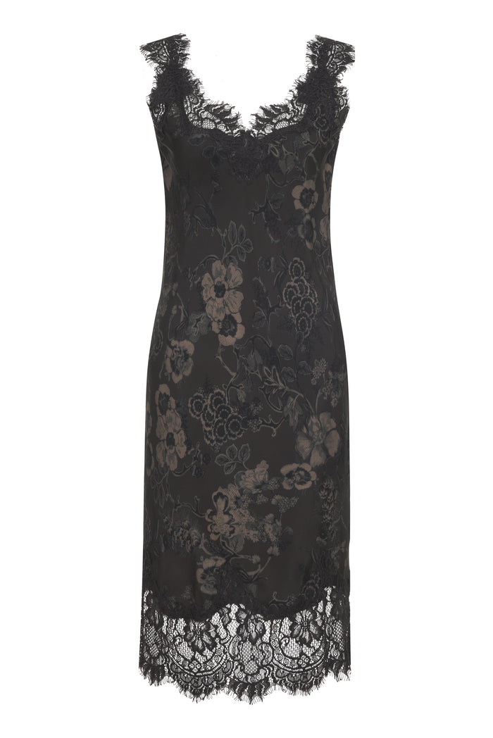 gold hawk Printed Megan Slip Dress Black Grey Botanical