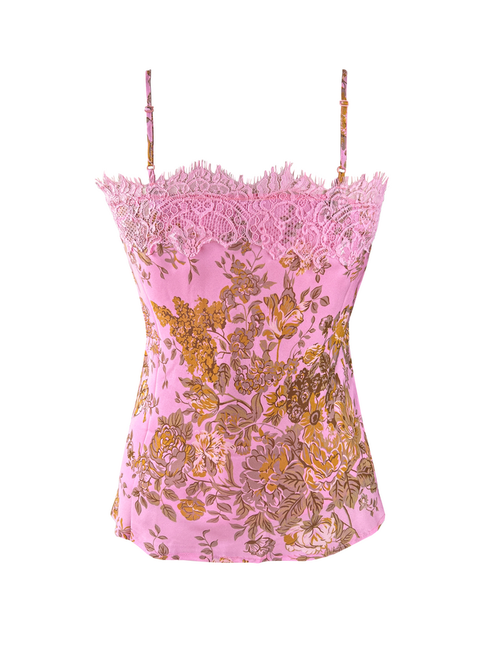 Gold Hawk Printed Sheer Harlow Bias Camie - Pink English Garden Print