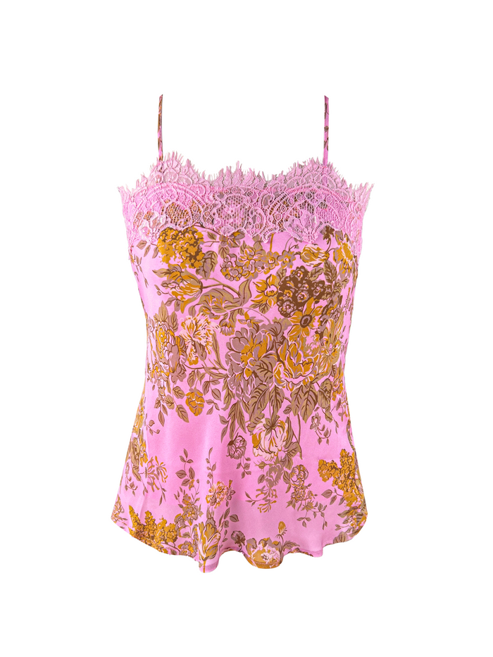 gold hawk Printed Sheer Harlow Bias Camie - Pink English Garden Print