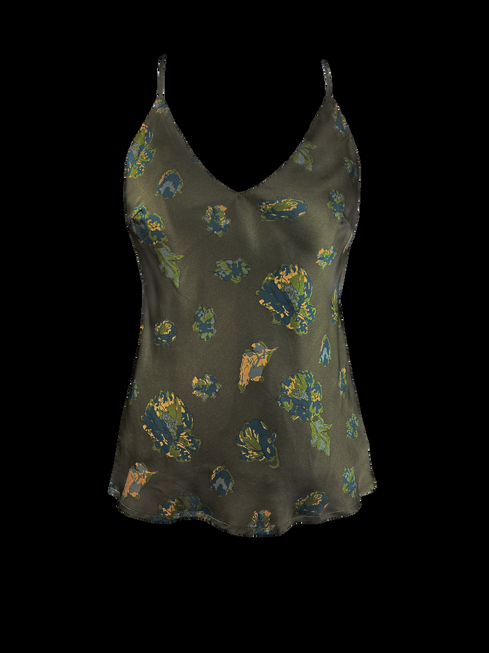 gold hawk Printed Silk Cami - Moss Green Flora Garden