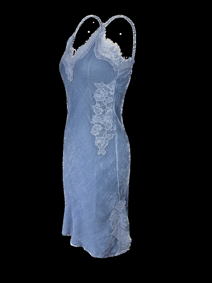 Gold Hawk Velvet Brigitte Mid Length Bias Dress - Ash Blue