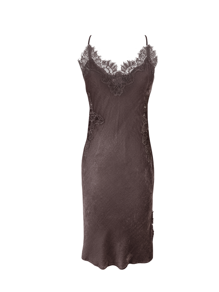 gold hawk Velvet Brigitte Mid Length Bias Dress - Fudge