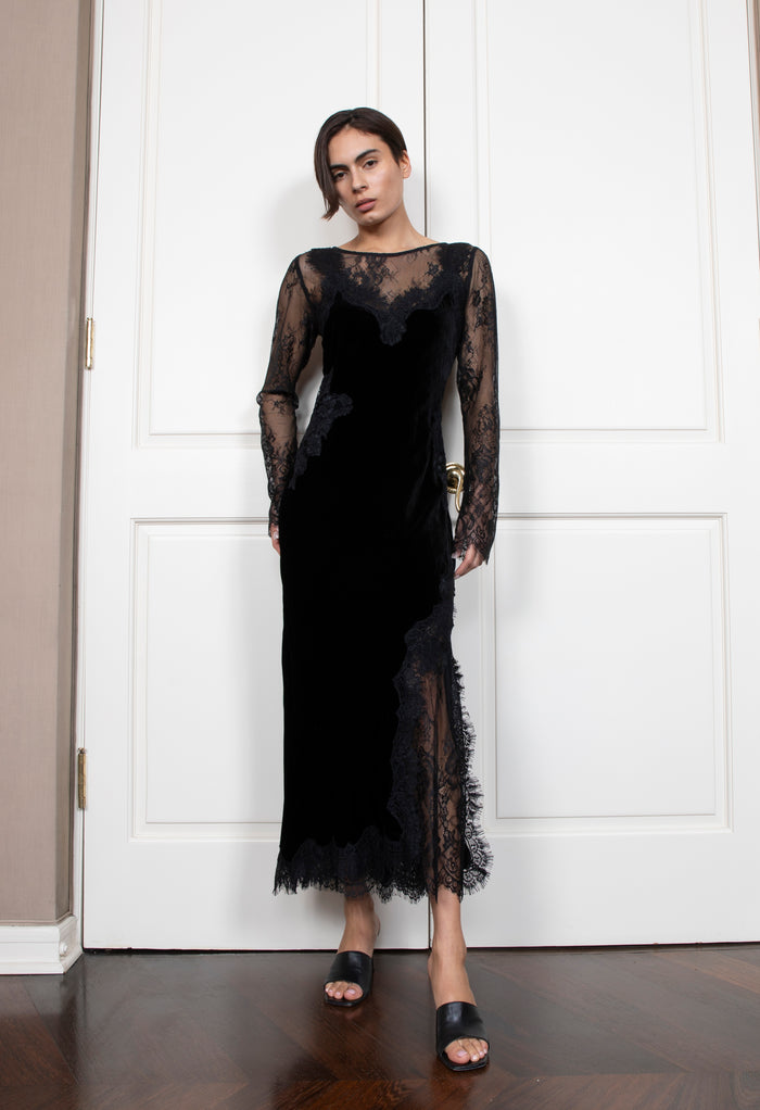 Gold Hawk Velvet Harper Strap Long Bias Dress - Black