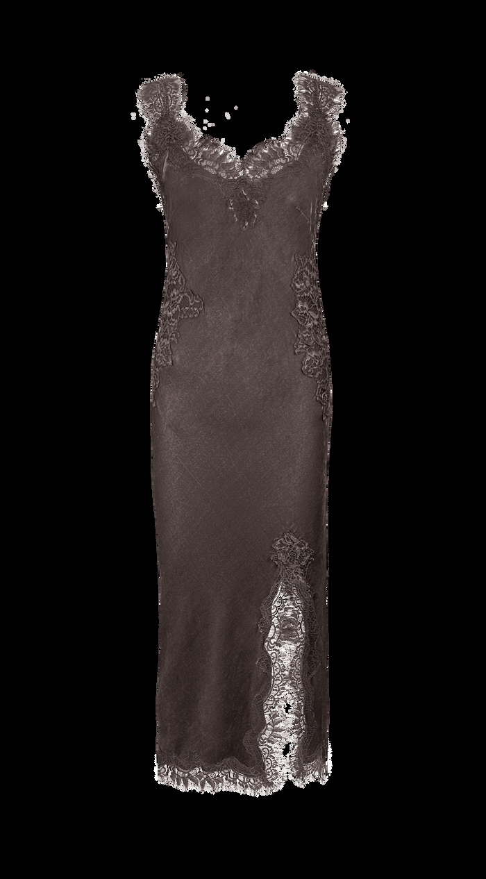 gold hawk Velvet Harper Strap Long Bias Dress - Fudge