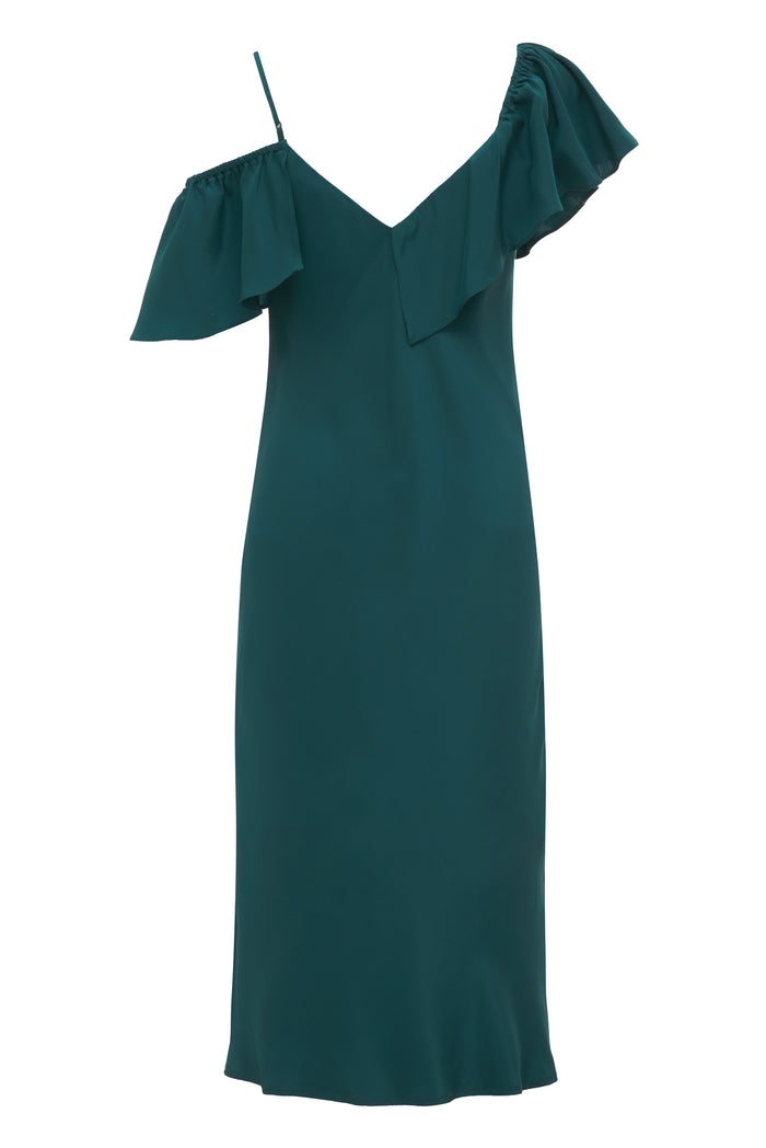 Gold Hawk Victoria Ruffle Bias Dress Charmeuse Cypress