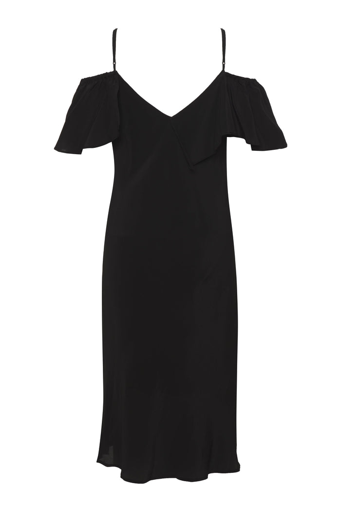 Gold Hawk Victoria Ruffle Bias Dress Georgette Black