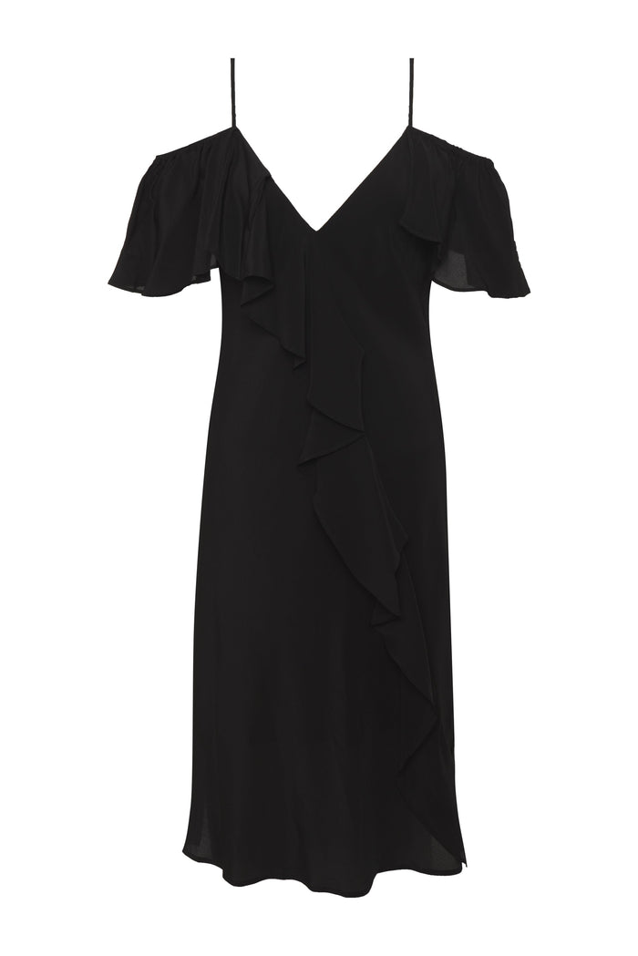 gold hawk Victoria Ruffle Bias Dress Georgette Black