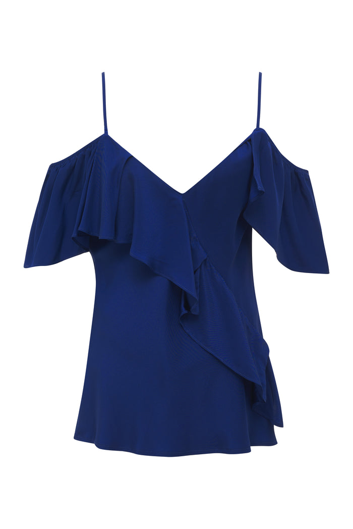 gold hawk Victoria Ruffle Cami Charmeuse Night Blue