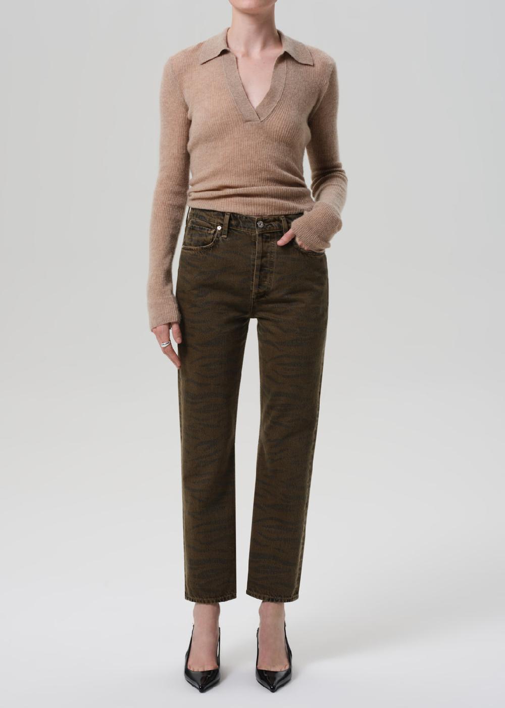 gold sign Blaine High Rise Straight In Olivne Zebra