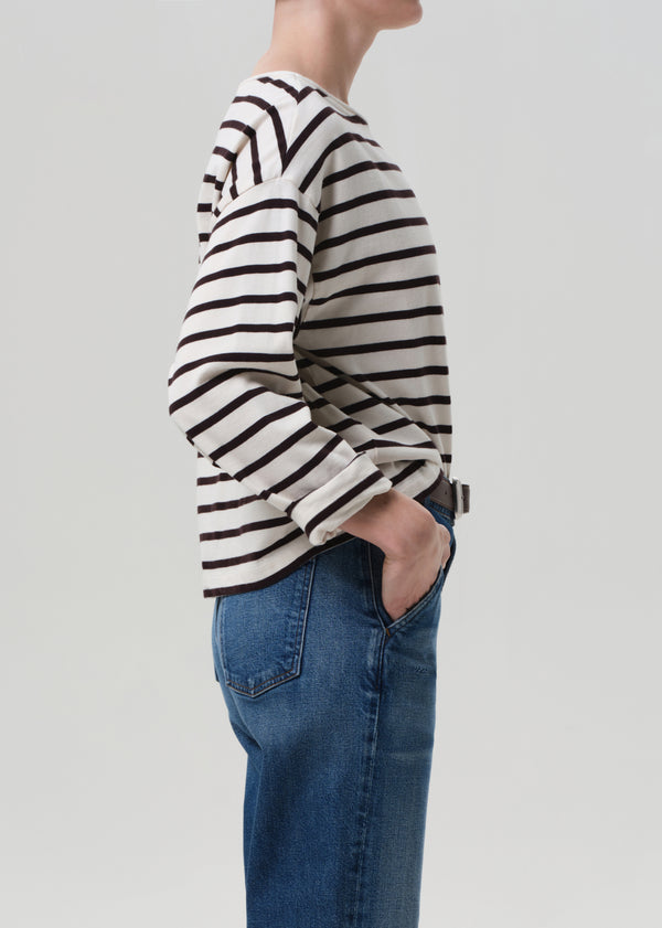 Gold Sign Boat Neck Long Sleeve In Chocolate Stripe