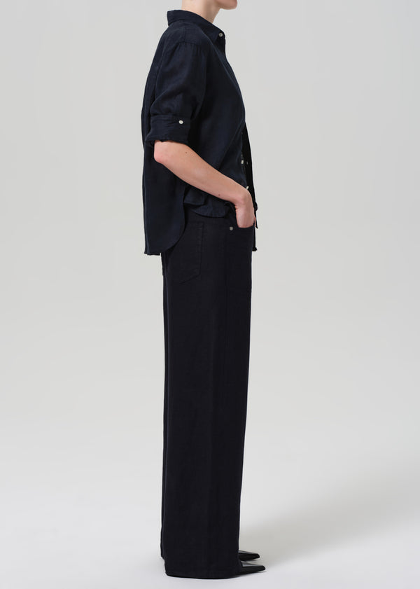 Gold Sign Brynn Drawstring Linen Trouser In True Navy