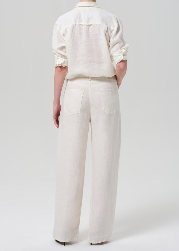 Gold Sign Brynn Drawstring Linen Trouser In Vanilla