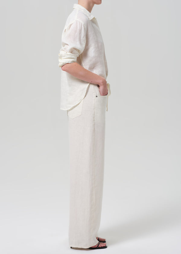 Gold Sign Brynn Drawstring Linen Trouser In Vanilla