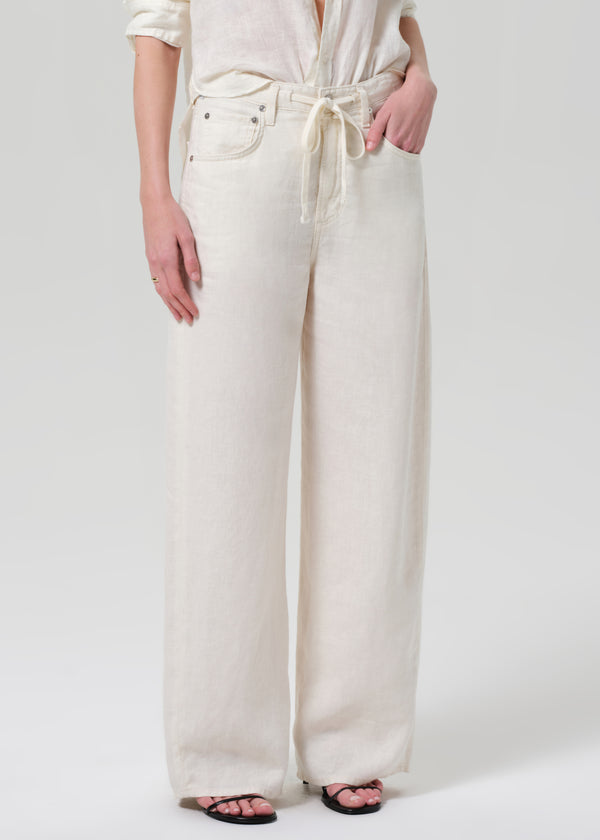Gold Sign Brynn Drawstring Linen Trouser In Vanilla