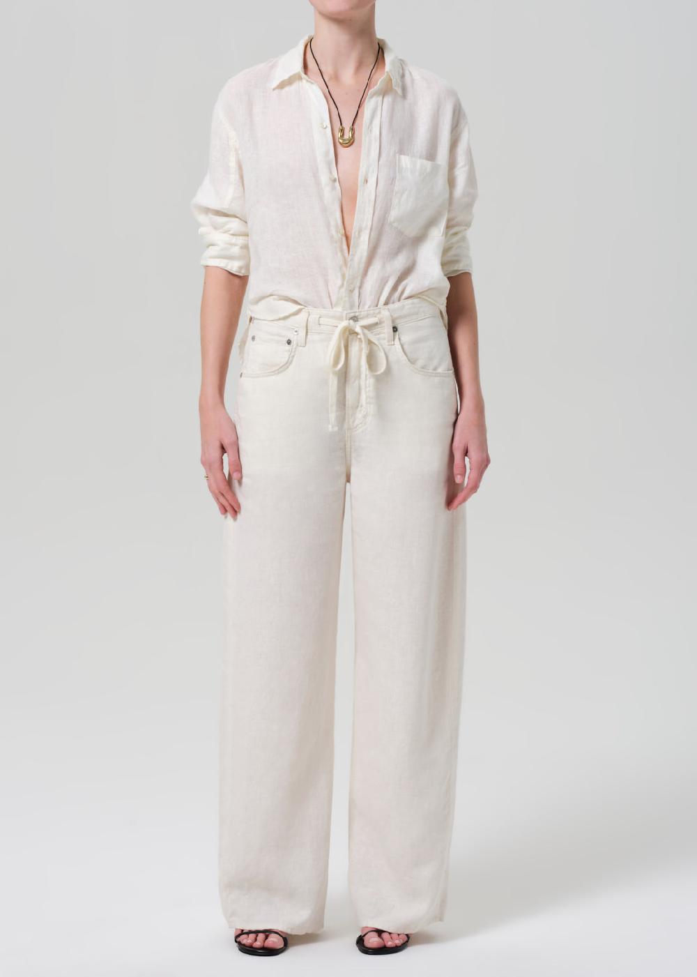 gold sign Brynn Drawstring Linen Trouser In Vanilla