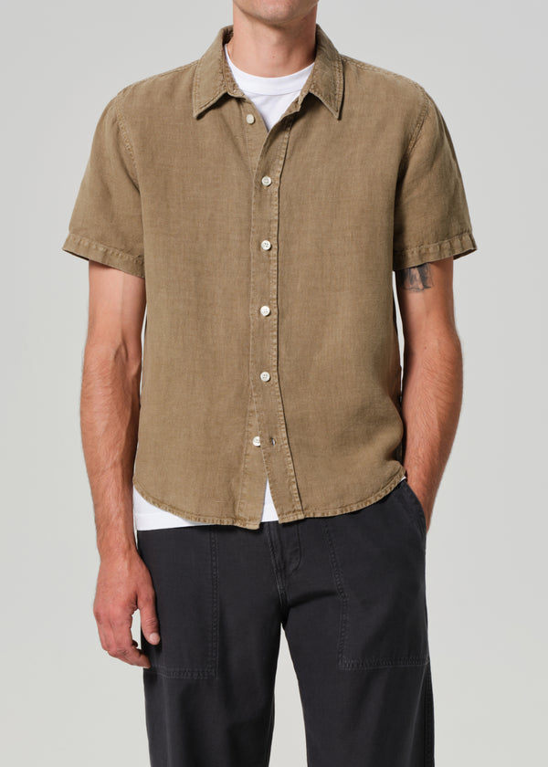 Gold Sign Cairo Short Sleeve Linen Shirt In Reservoir