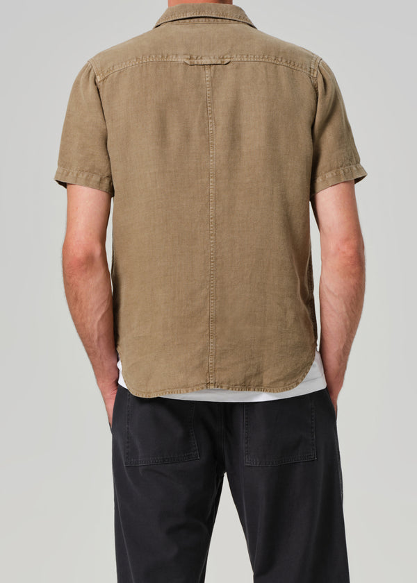 Gold Sign Cairo Short Sleeve Linen Shirt In Reservoir
